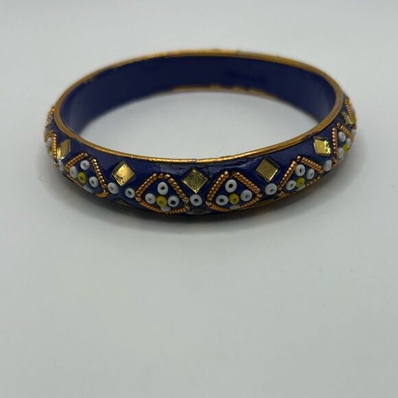 Vintage Ornate Blue-Purple Bangle With Beaded Detail - From India - Picture 1 of 6